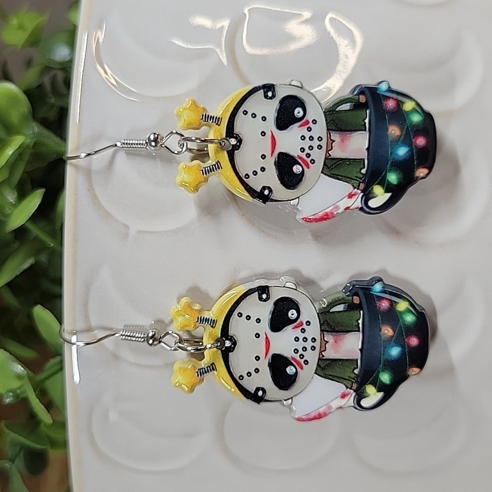 FRIDAY THE 13TH Jason Vorhees Holiday Teacup Drop Earrings